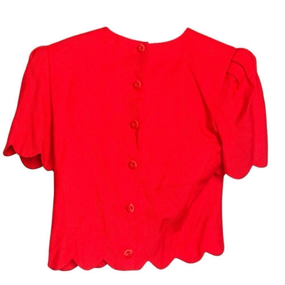 Richard Warren vintage Scoop Neck Red scalloped hem button down back Blazer 4 #7 - Picture 3 of 6